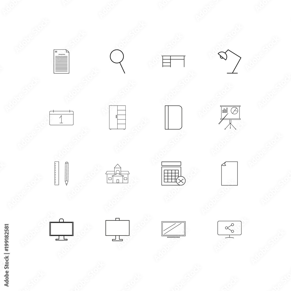 Office simple linear icons set. Outlined vector icons