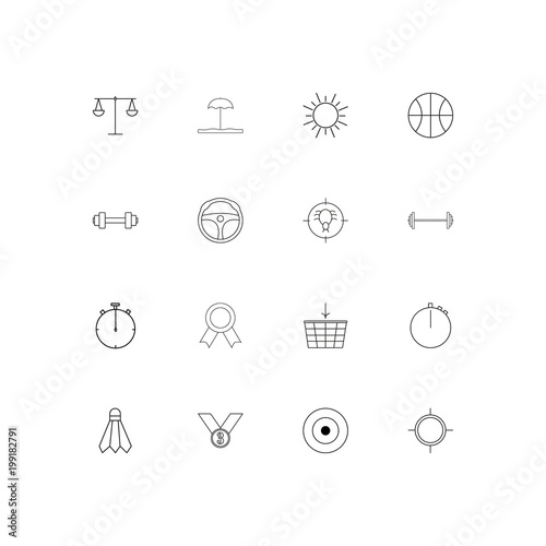 Fototapeta Naklejka Na Ścianę i Meble -  Sport Fitness And Recreation simple linear icons set. Outlined vector icons