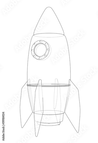 Rocket sketch. 3d illustration