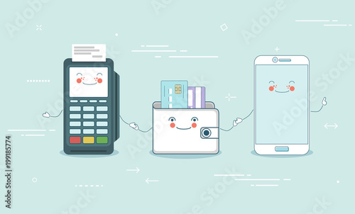 Online payment concept in line art style