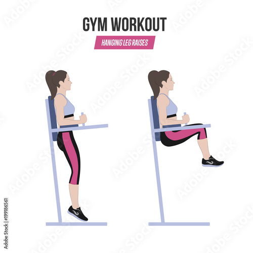 Sport exercises. Gym workout. hanging leg raises. Captain's chair leg raise. Illustration of an active lifestyle Vector