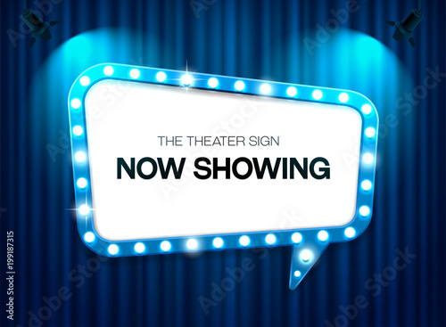 theater sign on curtain background with spotlight