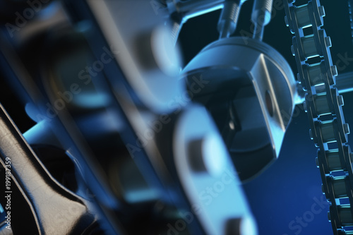 Wallpaper Mural 3d illustration of an internal combustion engine. Engine parts, crankshaft, pistons, fuel supply system. V6 engine pistons with crankshaft in motion. Illustration of car engine inside. Torontodigital.ca