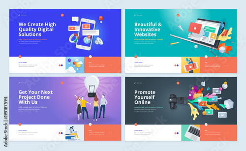 Set of website template designs. Modern vector illustration concepts of web page design for website and mobile website development. Easy to edit and customize.