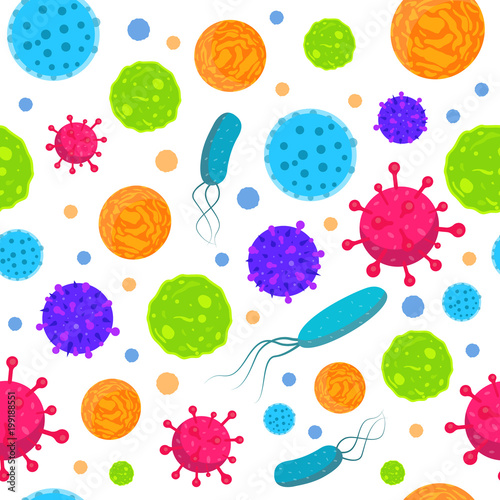 Fototapeta Naklejka Na Ścianę i Meble -  Infection bacteria and virus background vector biology print. Biology icons.
