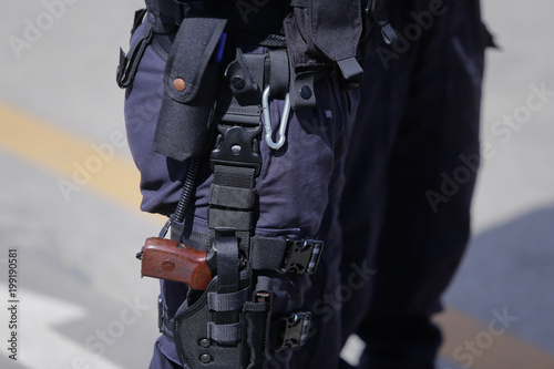 Details of the security kit of a police officer