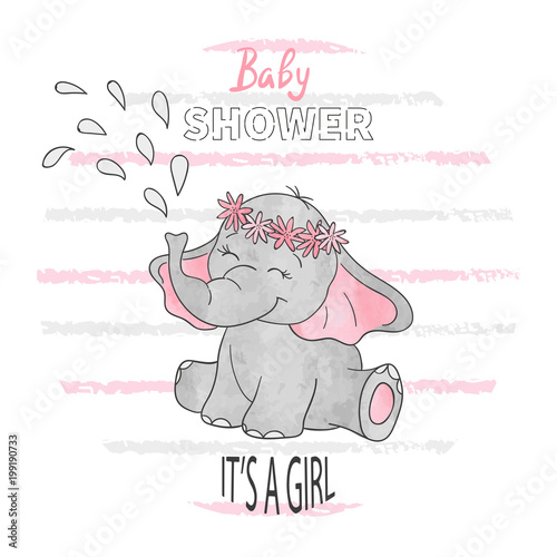 Baby shower girl. Vector il...