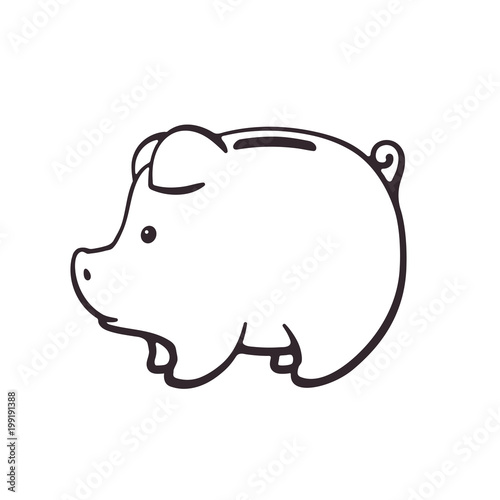 Doodle of piggy bank for cash money in side view