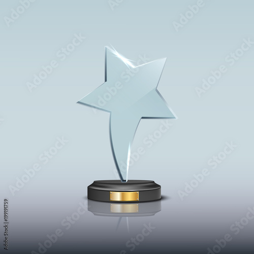 Glass Award template. Vector blank glass trophy award with star.