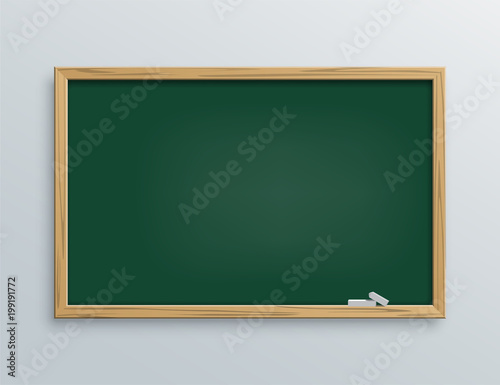 Vector green school chalkboard with chalk pieces.