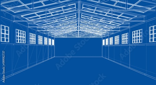 Warehouse sketch. 3d illustration