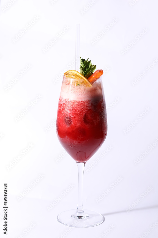 Tasty raspberry cocktail on white background Tasty raspberry cocktail on white background