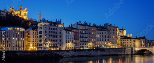 View of Lyon with Saone river at night