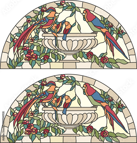 stained glass exotic birds