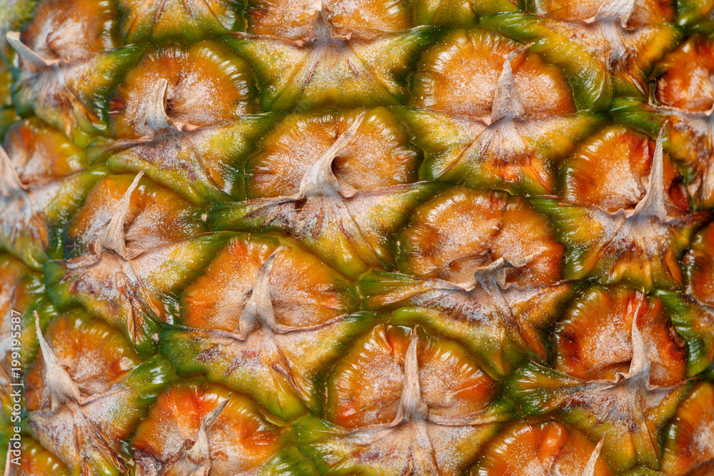The texture of the pineapple close up, copy space The texture of the pineapple close up, copy space