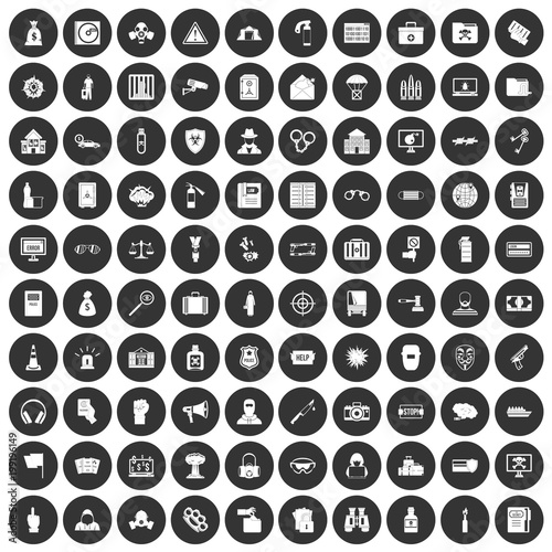 100 crime icons set black circle