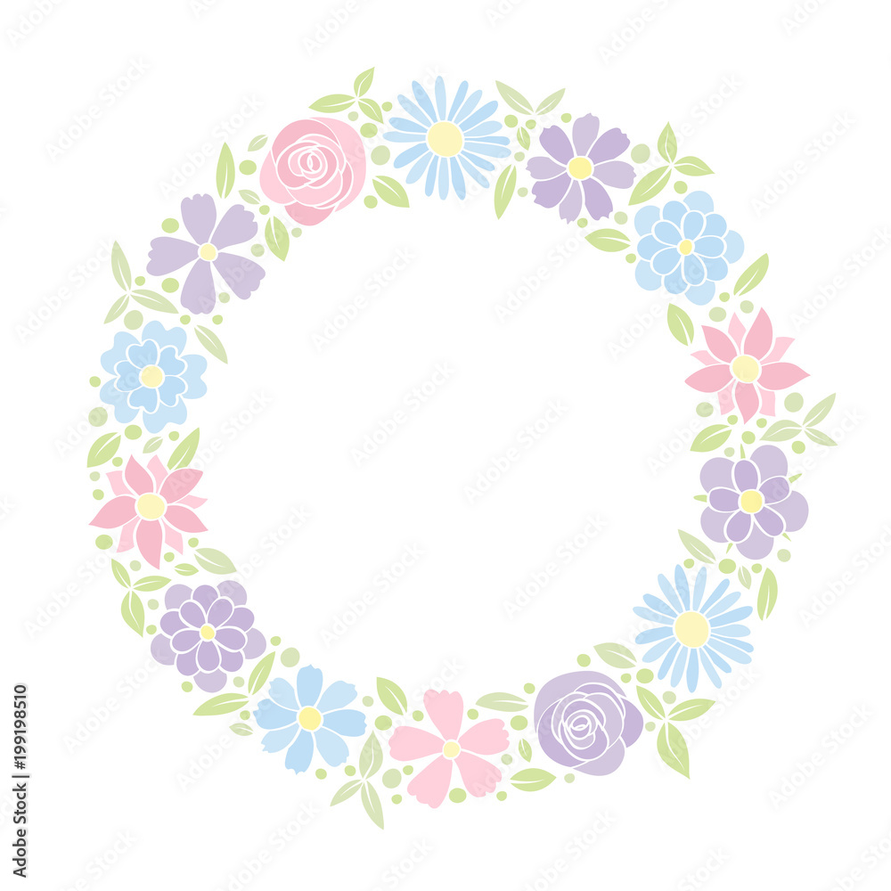 Cute background with colourful hand drawn flowers and copyspace. Spring, Mother's Day, Woman's Day and birthday party. Vector.