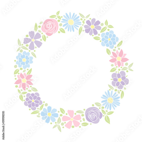 Cute background with colourful hand drawn flowers and copyspace. Spring, Mother's Day, Woman's Day and birthday party. Vector.