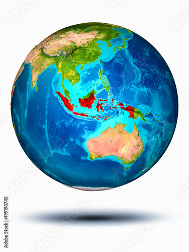 Indonesia on Earth with white background