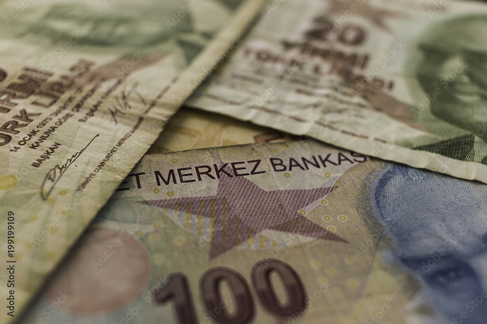 Fototapeta premium Money. Turkish banknotes, wallpaper.