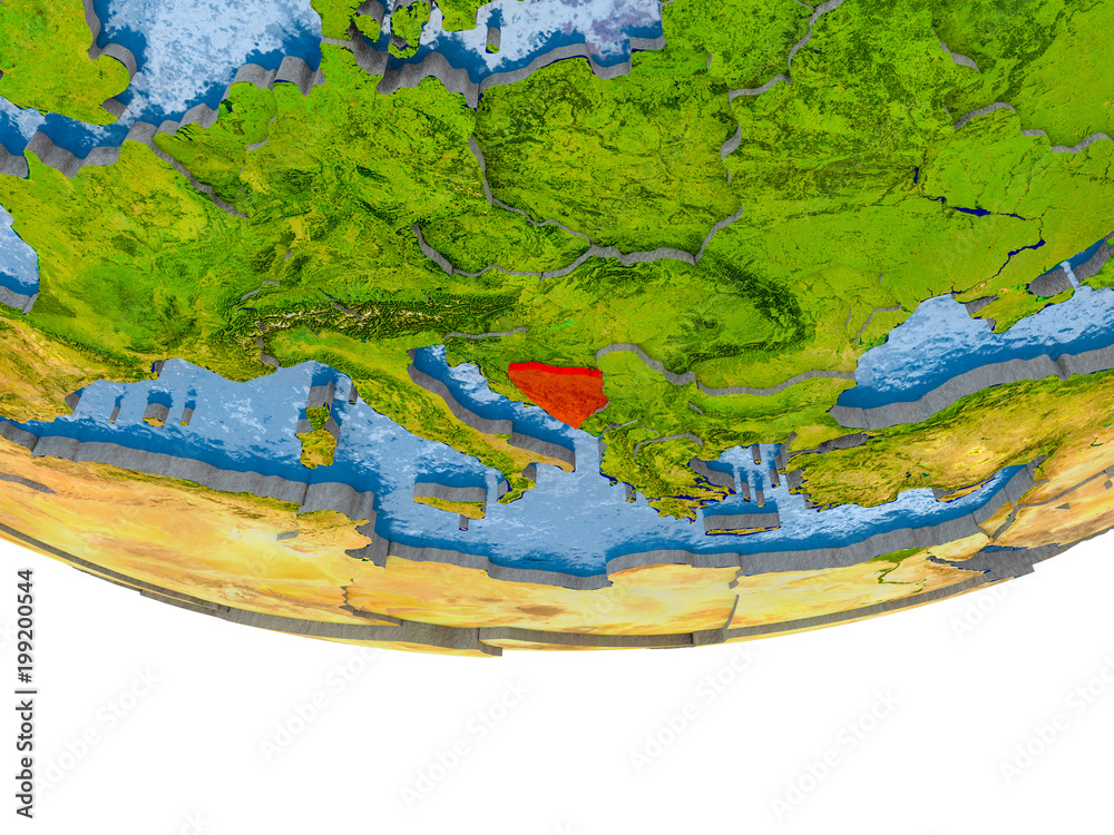 Bosnia and Herzegovina in red on Earth model Bosnia and Herzegovina in red on Earth model