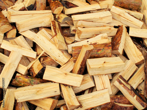 Pile of chopped fire wood ready for burning  