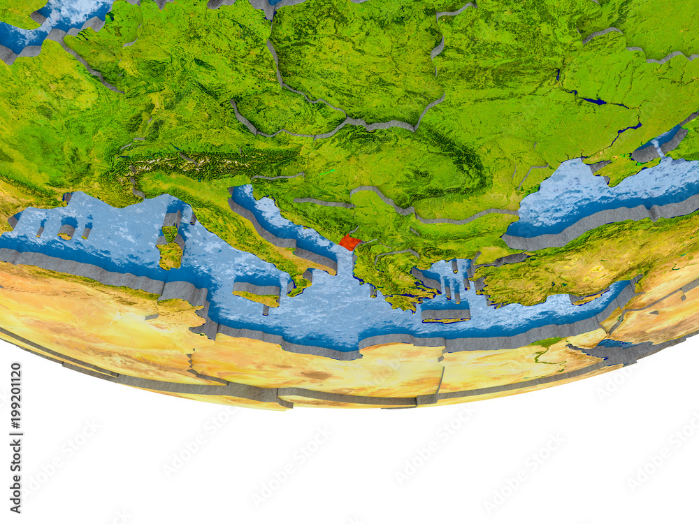 Montenegro in red on Earth model