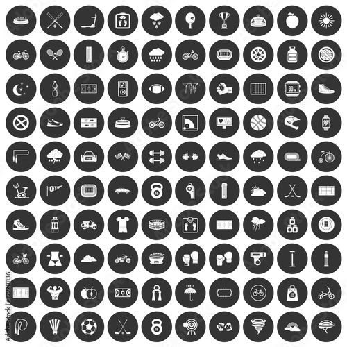 100 cycling icons set black circle
