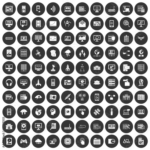 100 database and cloud icons set black circle
