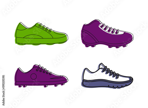 Soccer shoes icon set, color outline style