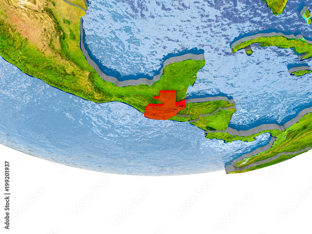Guatemala in red on Earth model