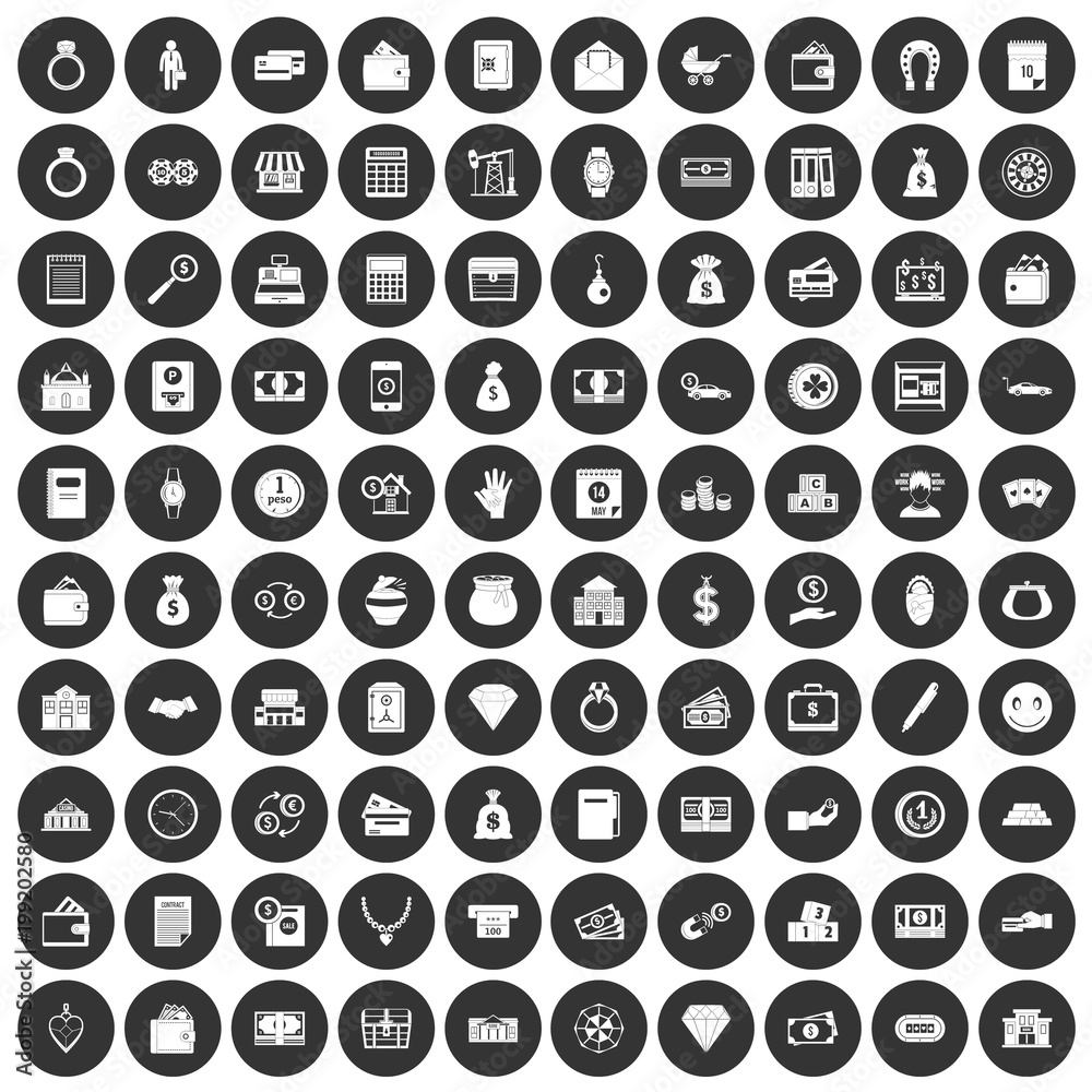 100 deposit icons set black circle 100 deposit icons set black circle