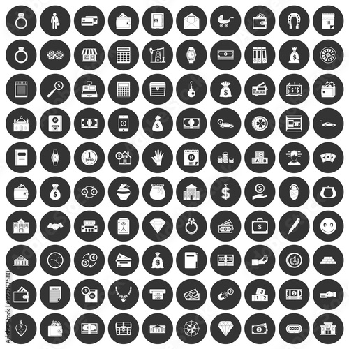 100 deposit icons set black circle