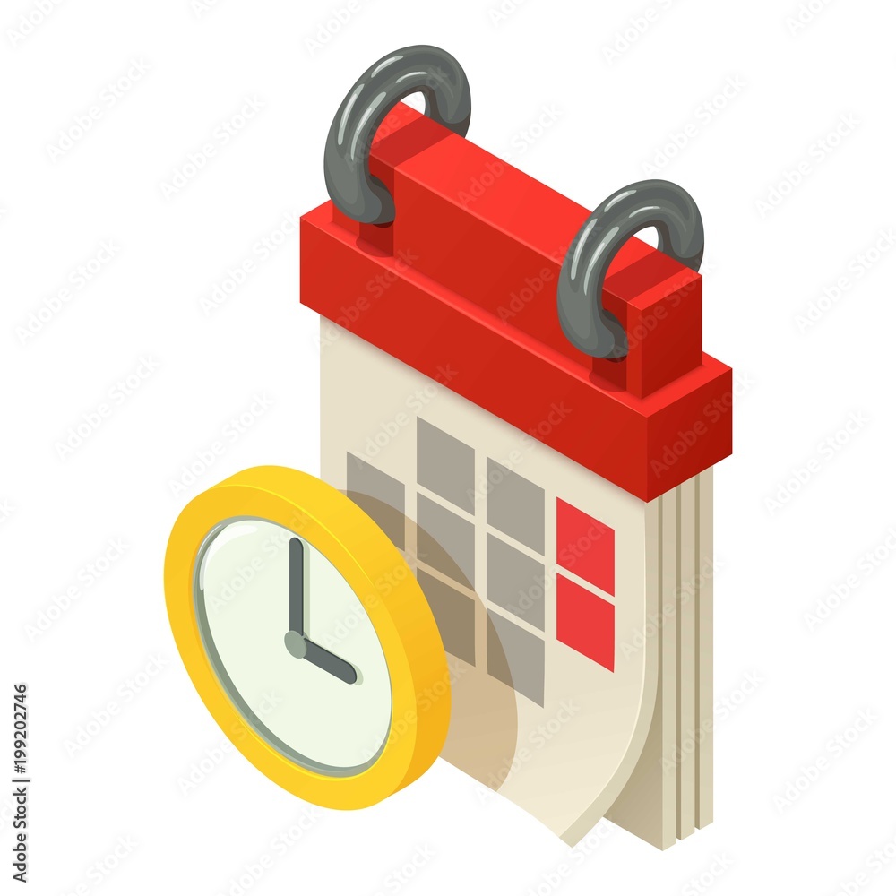 Time of calendar icon, isometric style Time of calendar icon, isometric style