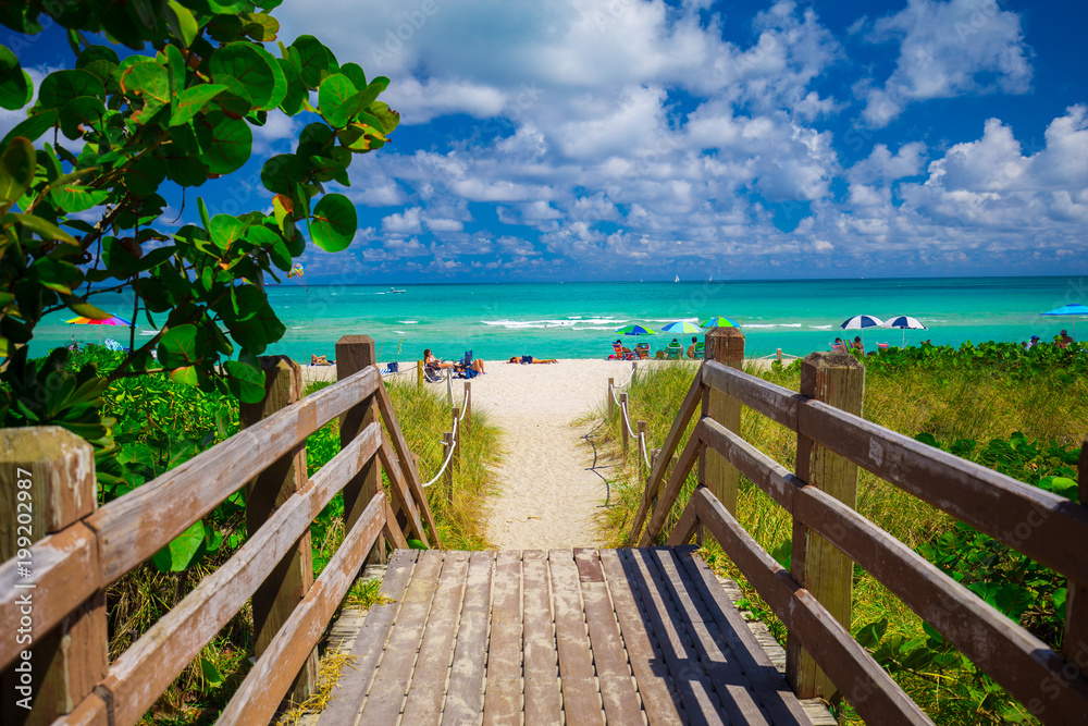 Walkway to famous South Beach, Miami Beach, Florida. USA. Walkway to famous South Beach, Miami Beach, Florida. USA.