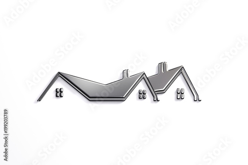 Real Estate Silver Logo Design. 3D Rendering Illustration