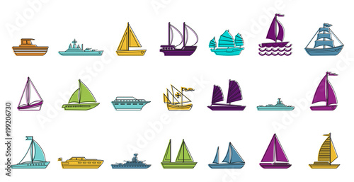 Ship icon set, color outline style