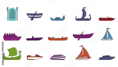 Boat icon set, color outline style