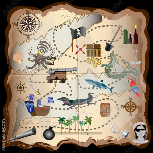 Pirate Map Elements Vector Kit - Use these elements to make your own map - For print, web, apps, games, media