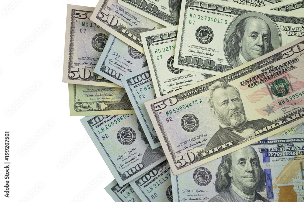 one hundred and fifty dollars banknotes isolated on white background one hundred and fifty dollars banknotes isolated on white background
