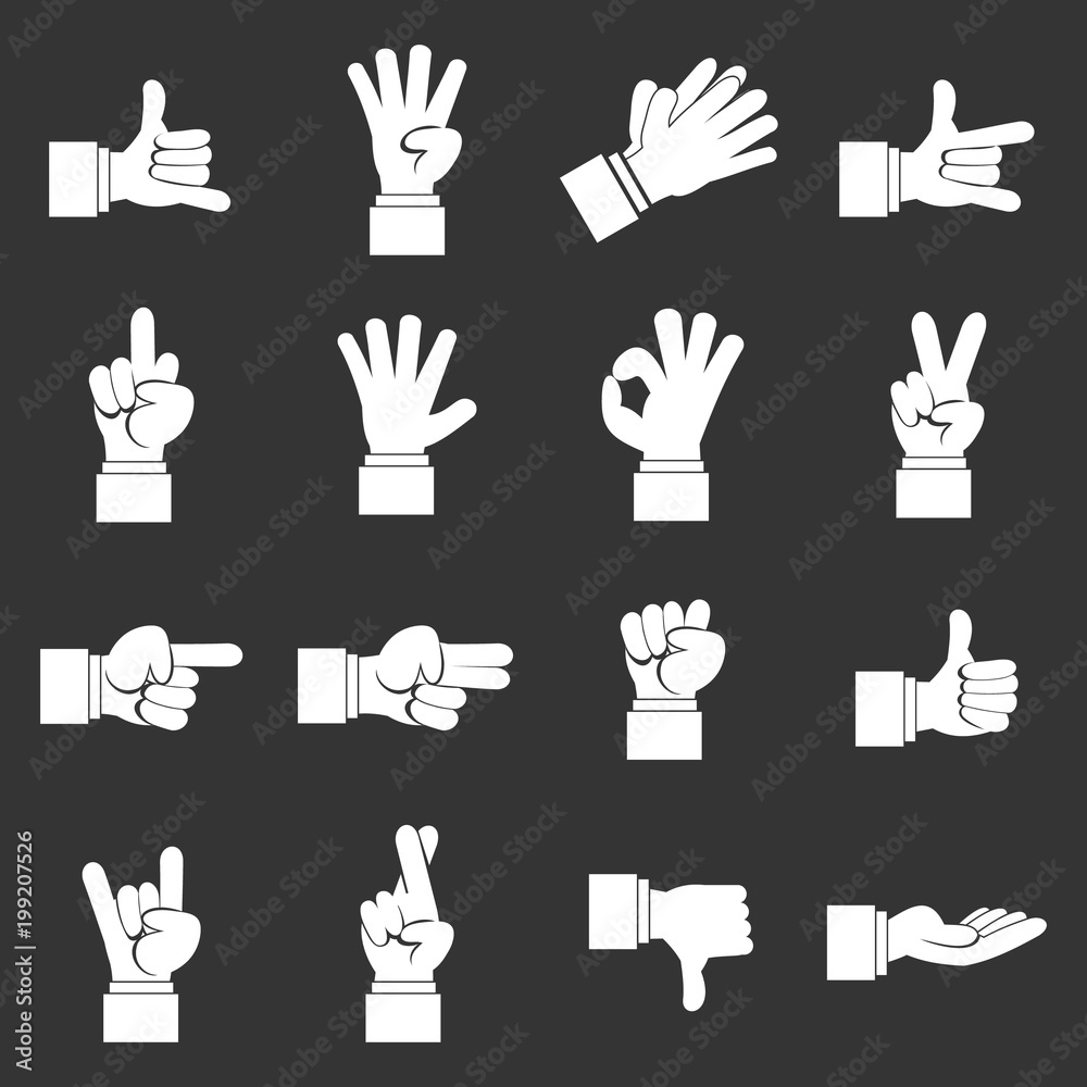 Fototapeta premium Hand gesture icons set grey vector