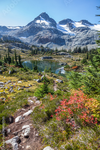 Fototapeta Naklejka Na Ścianę i Meble -  First lake views,  Semaphore Lakes Trail, Pemberton, Canada.
