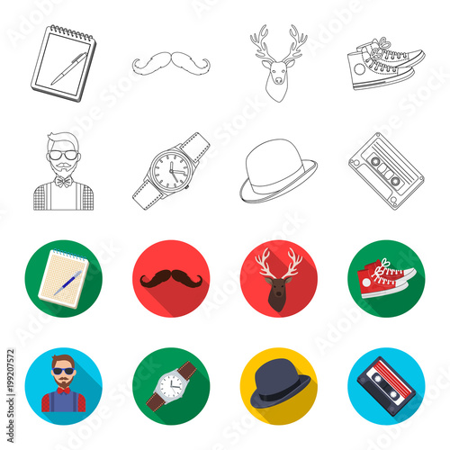 Hipster, fashion, style, subculture .Hipster style set collection icons in outline,flet style vector symbol stock illustration web.