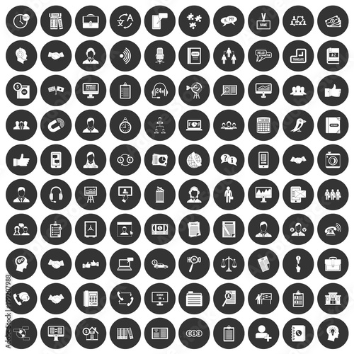 100 discussion icons set black circle