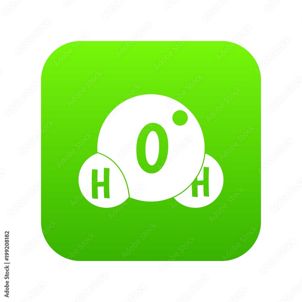 Water molecule icon digital green