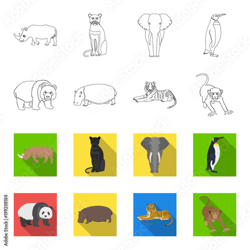 Bamboo bear, hippopotamus, wild animal tiger, monkey . Wild animal set collection icons in outline,flet style vector symbol stock illustration web.