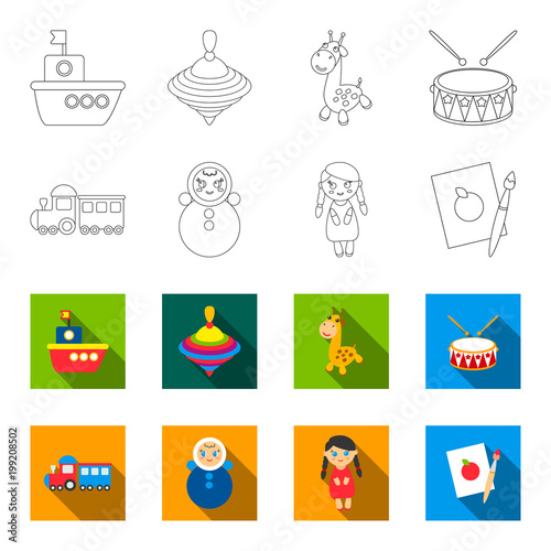 Train.kukla, picture.Toys set collection icons in outline,flet style vector symbol stock illustration web.