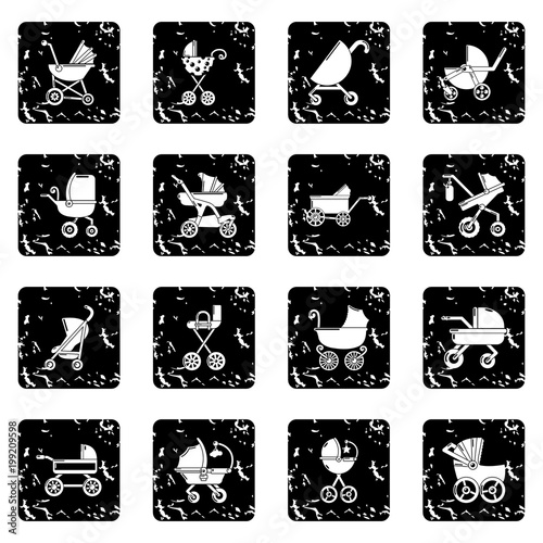 Baby carriage icons set grunge vector