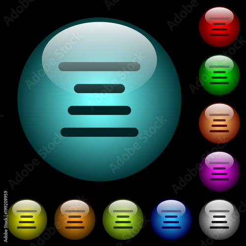Text align center icons in color illuminated glass buttons