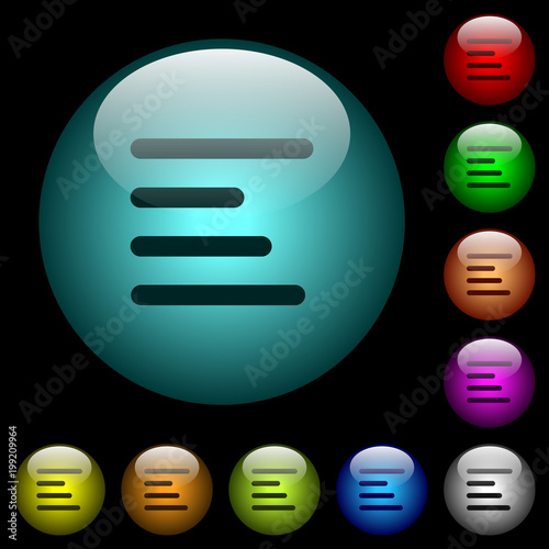Text align left icons in color illuminated glass buttons